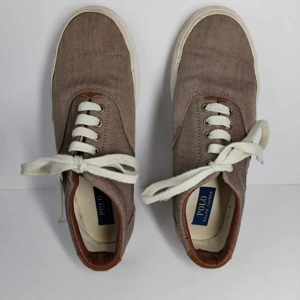 POLO‎ Ralph Lauren Men's 9D Brown Herringbone Vaughn Sneaker Shoes